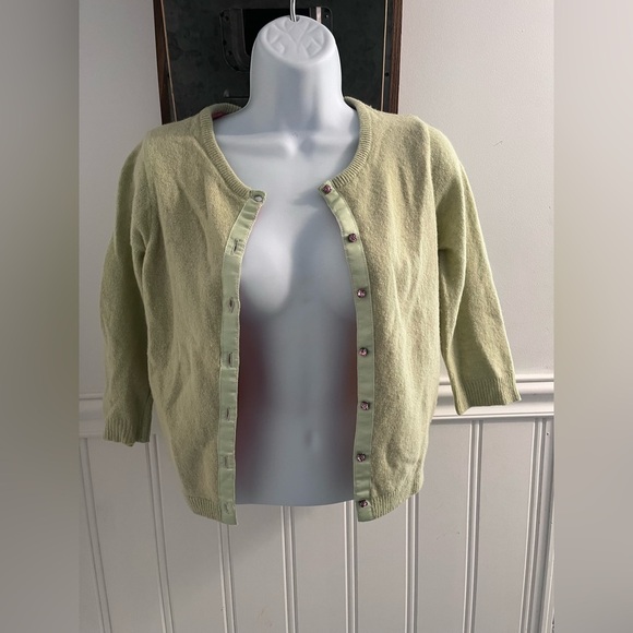 Free people xs like green angora and pink lace sweater cardigan academia - Picture 3 of 8